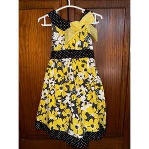 Kidgets Girls Yellow Floral Polka Dot Bow Dress Size 2T Cotton Sleeveless